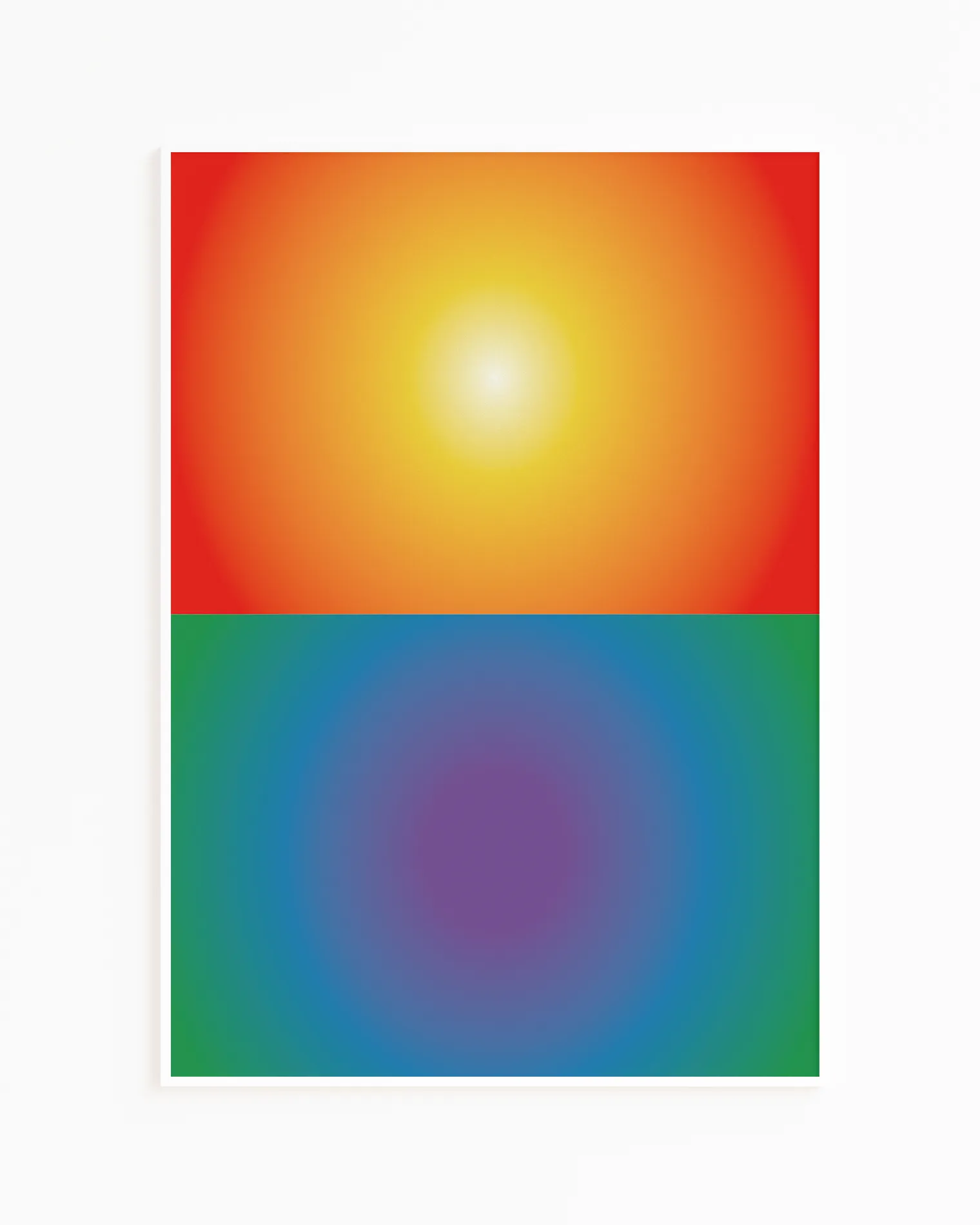 A framed poster with an abstract prideflag in two separate blocks, retro style.