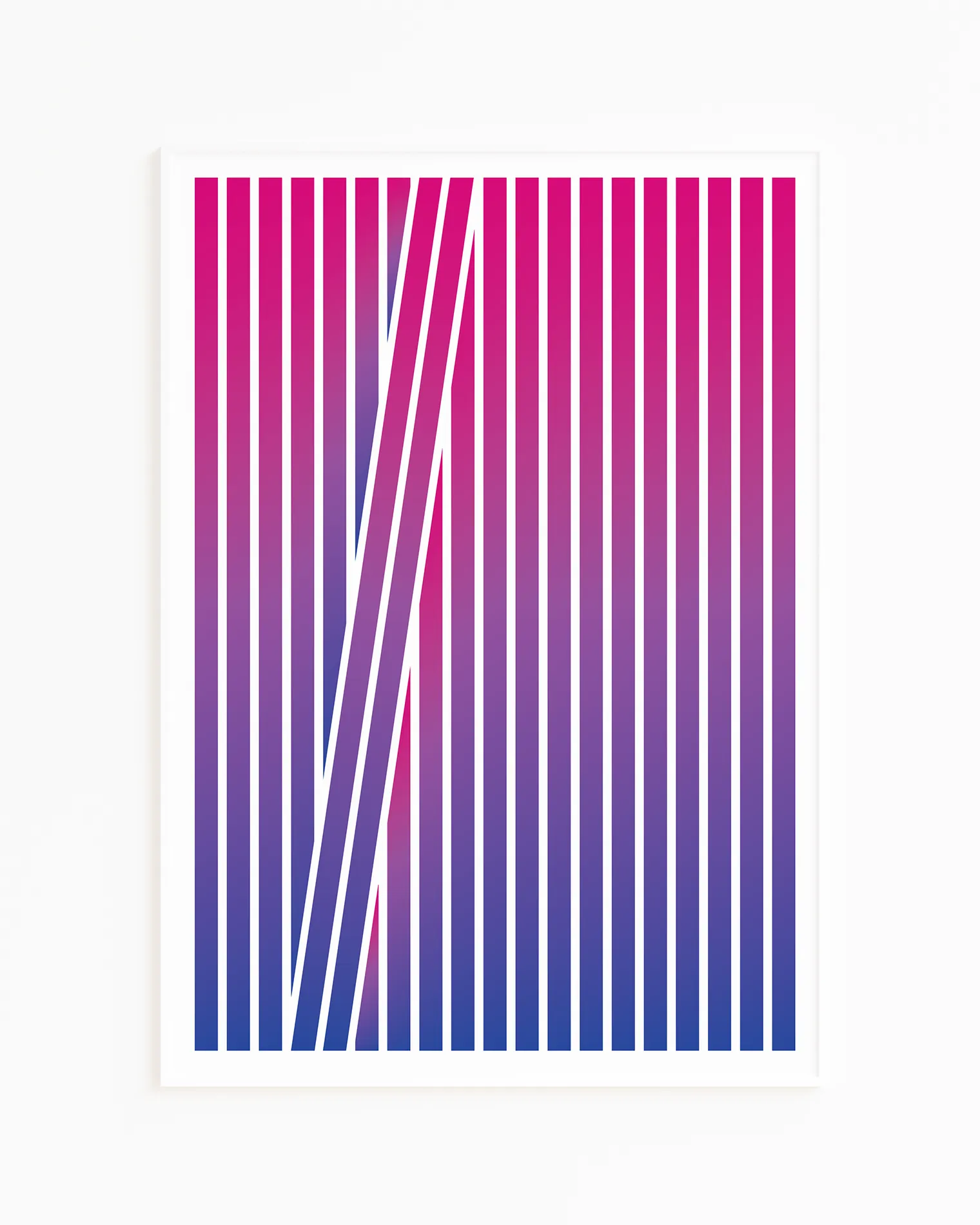 A framed poster with an abstract bisexual flag formed in stripes.