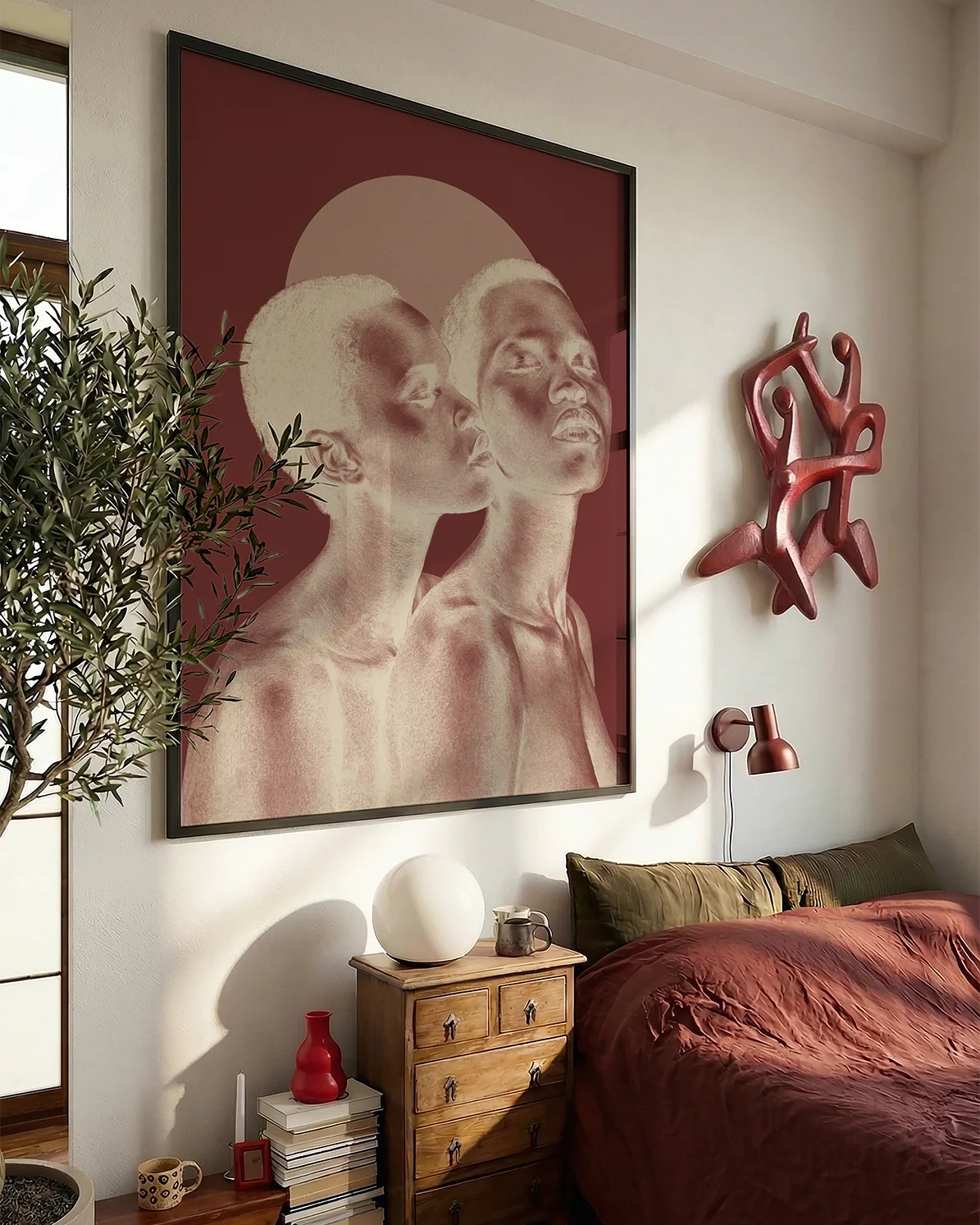 The poster depicts two naked, black women in a romantic pose in a negative color scale.