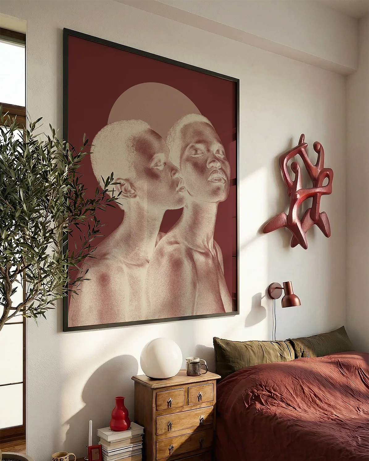 The poster depicts two naked, black women in a romantic pose in a negative color scale.