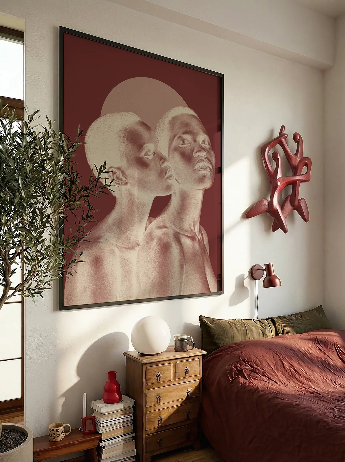 The poster depicts two naked, black women in a romantic pose in a negative color scale.