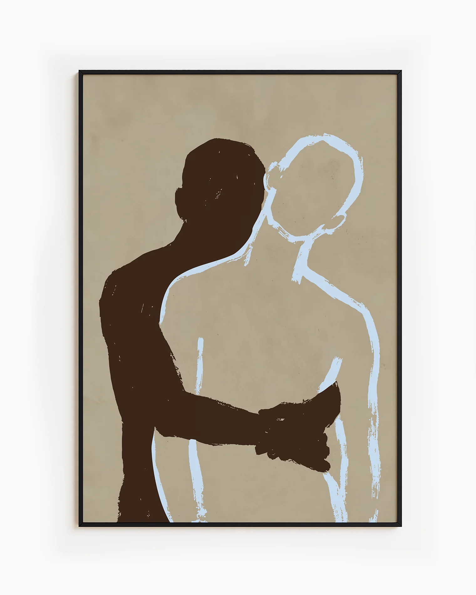 A poster of two men in a minimalistic style hugging each other.