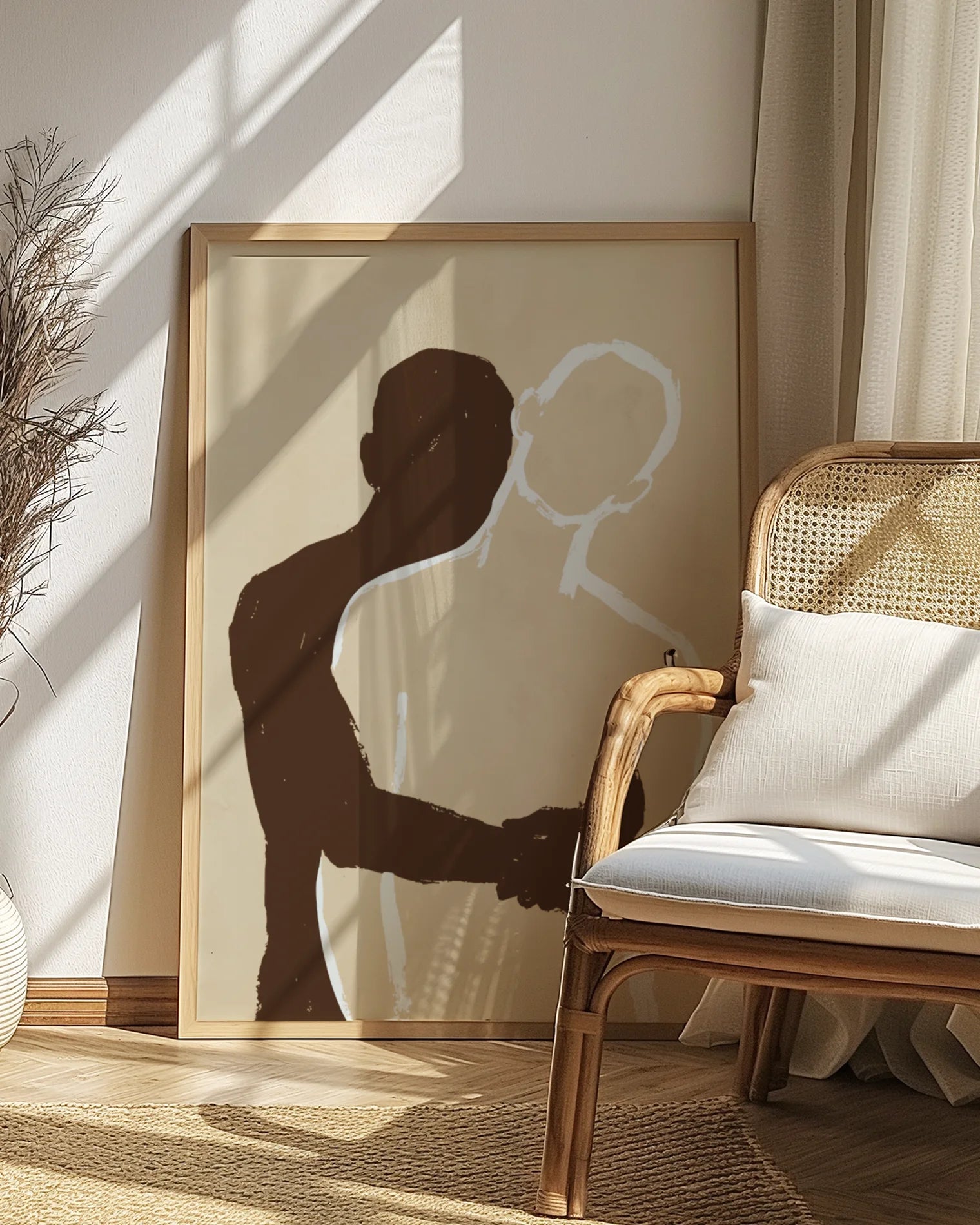 A poster of two men in a minimalistic style hugging each other.