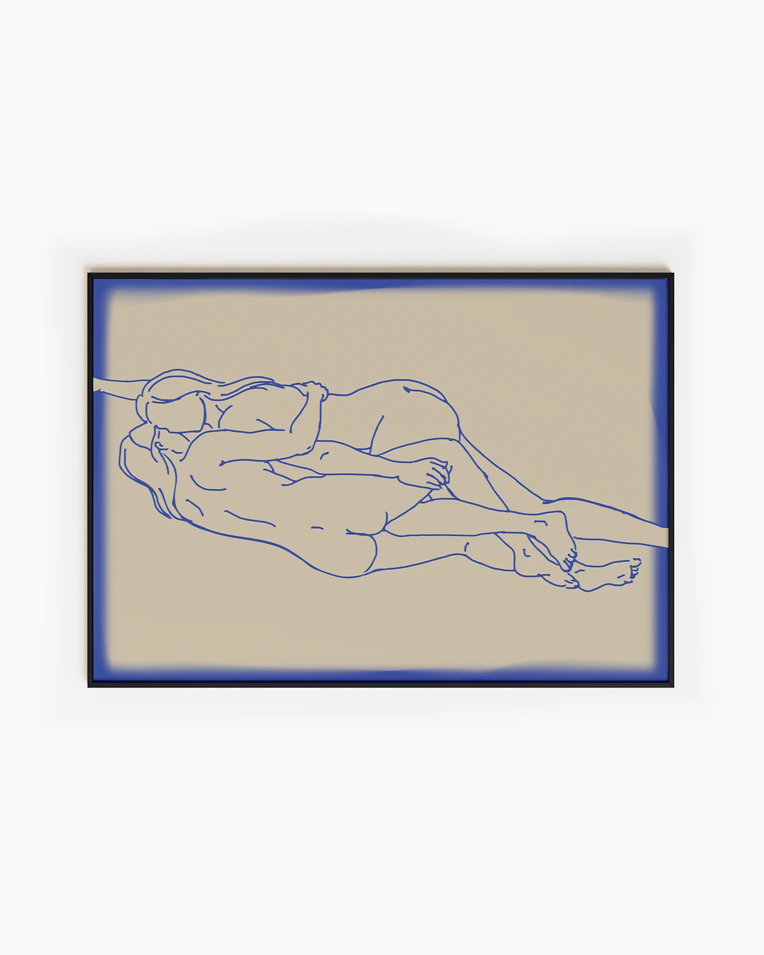 The poster shows two naked women in line art, lying down horizontally, holding each other.