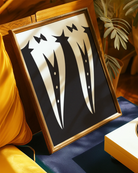 A poster with two illustrated, black suits in a wavy shape, next to each other.