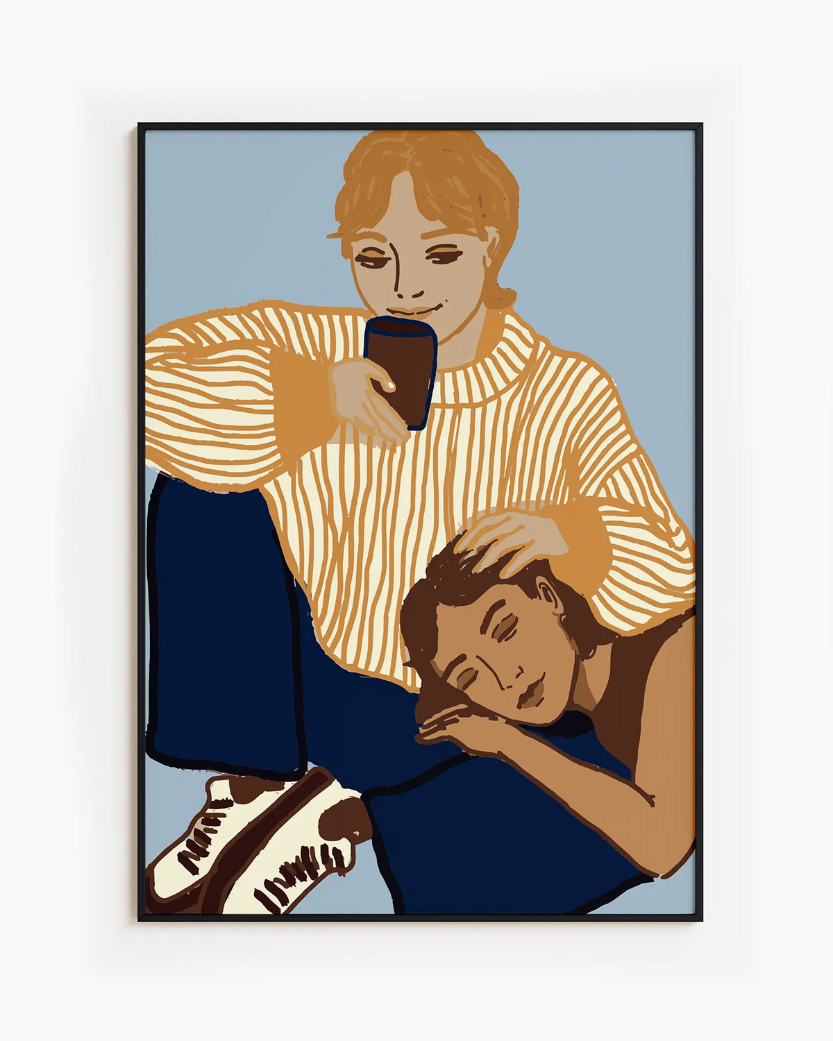 A poster of a lesbian couple cuddling.