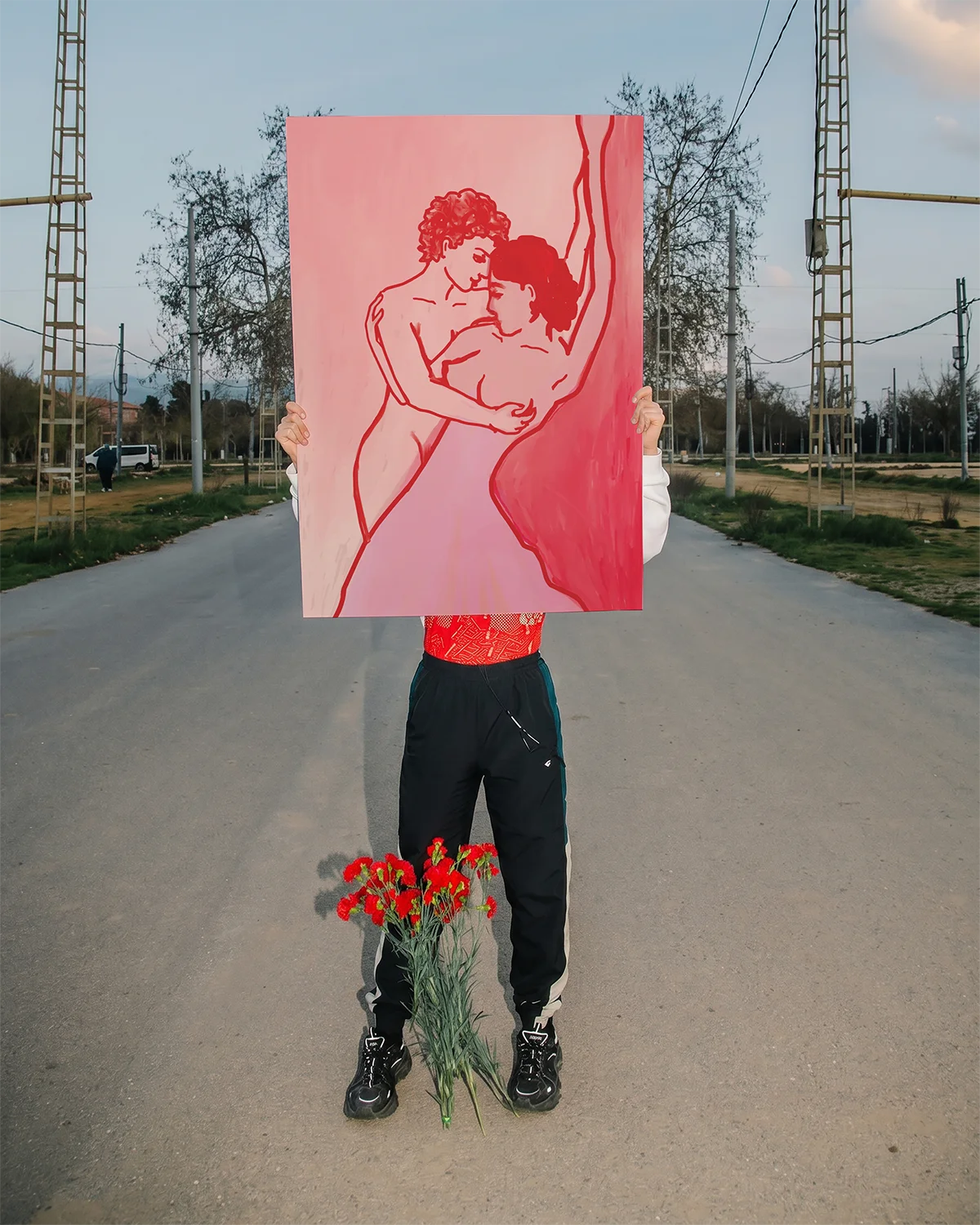 An abstract poster with two lesbian girls in a romantic pose.