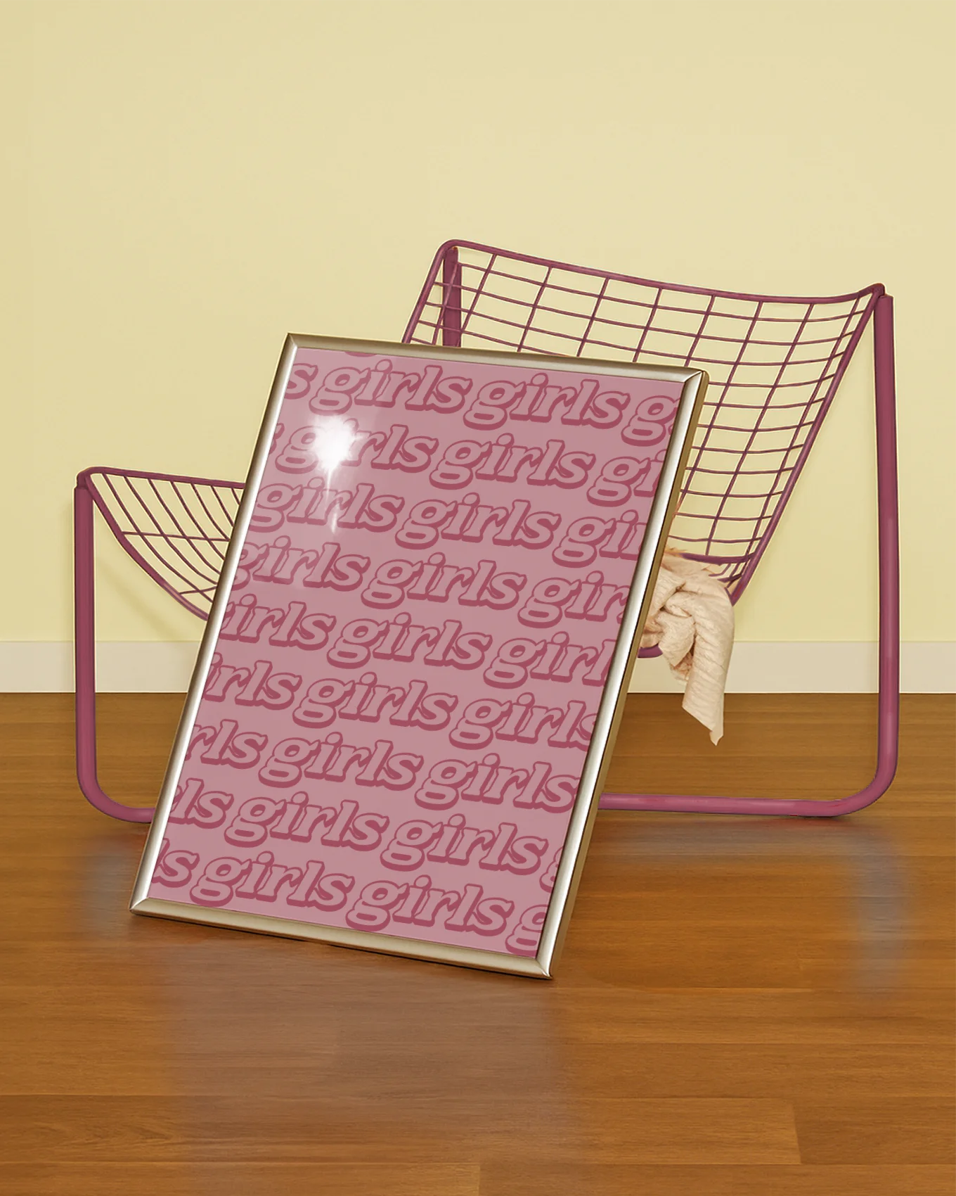 A poster with the text 'girls girls girls'.