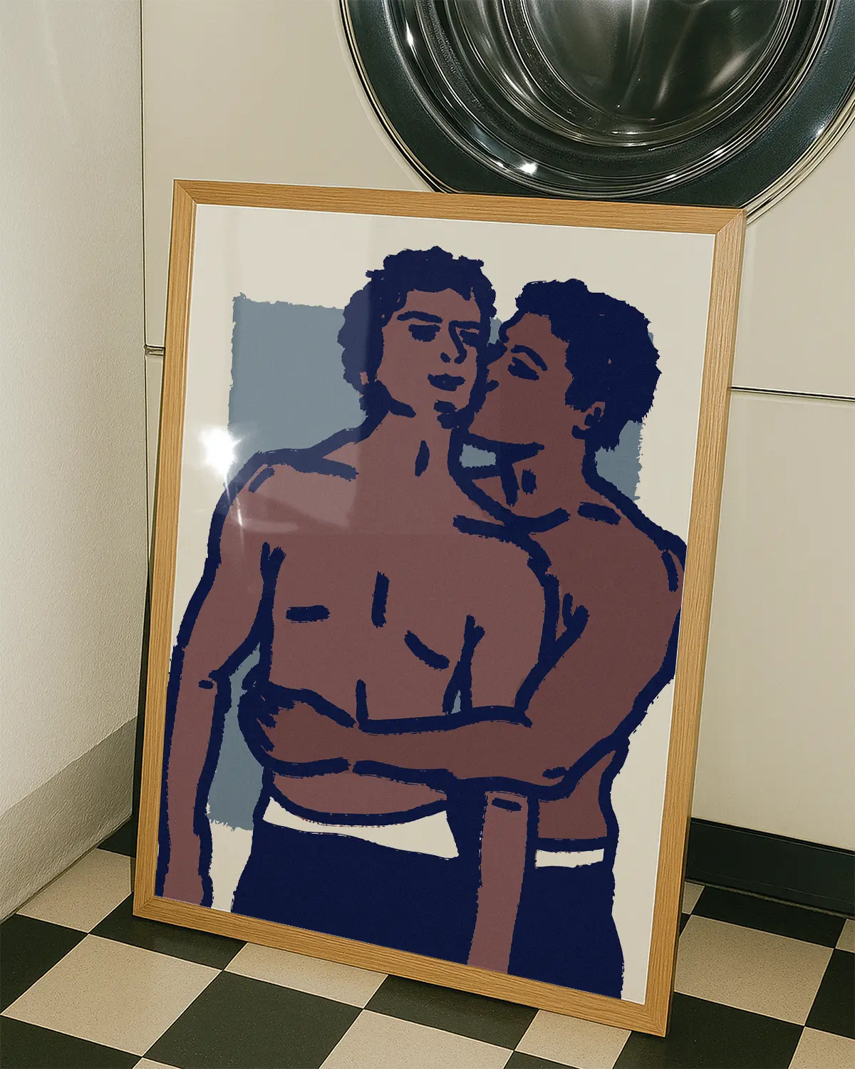 A poster of a gay couple kissing.