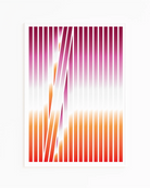 A framed poster with an abstract lesbian flag formed in stripes.
