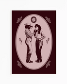 A framed print with a lesbian cowgirl couple.