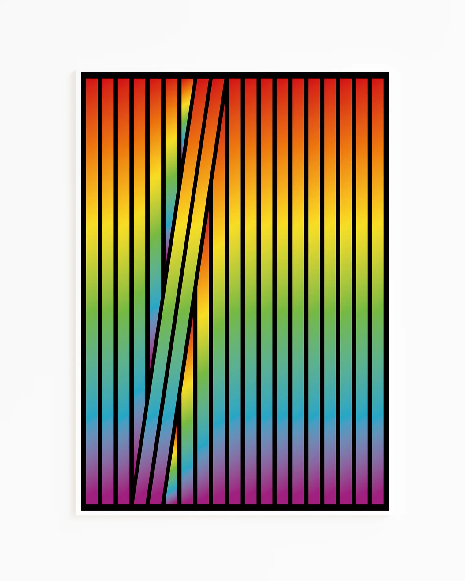A framed poster with an abstract, flowy prideflag.