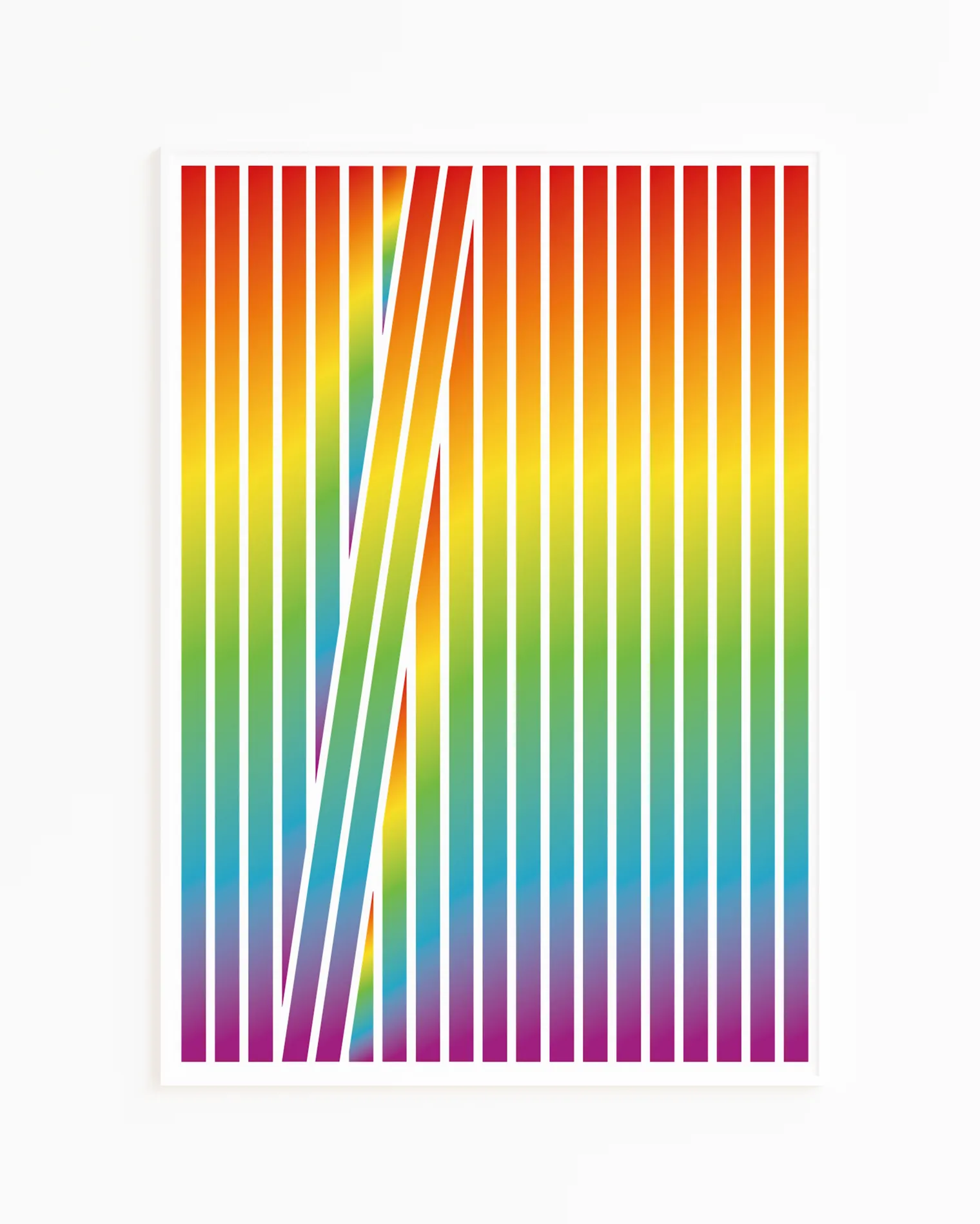 A framed poster with an abstract, flowy prideflag.