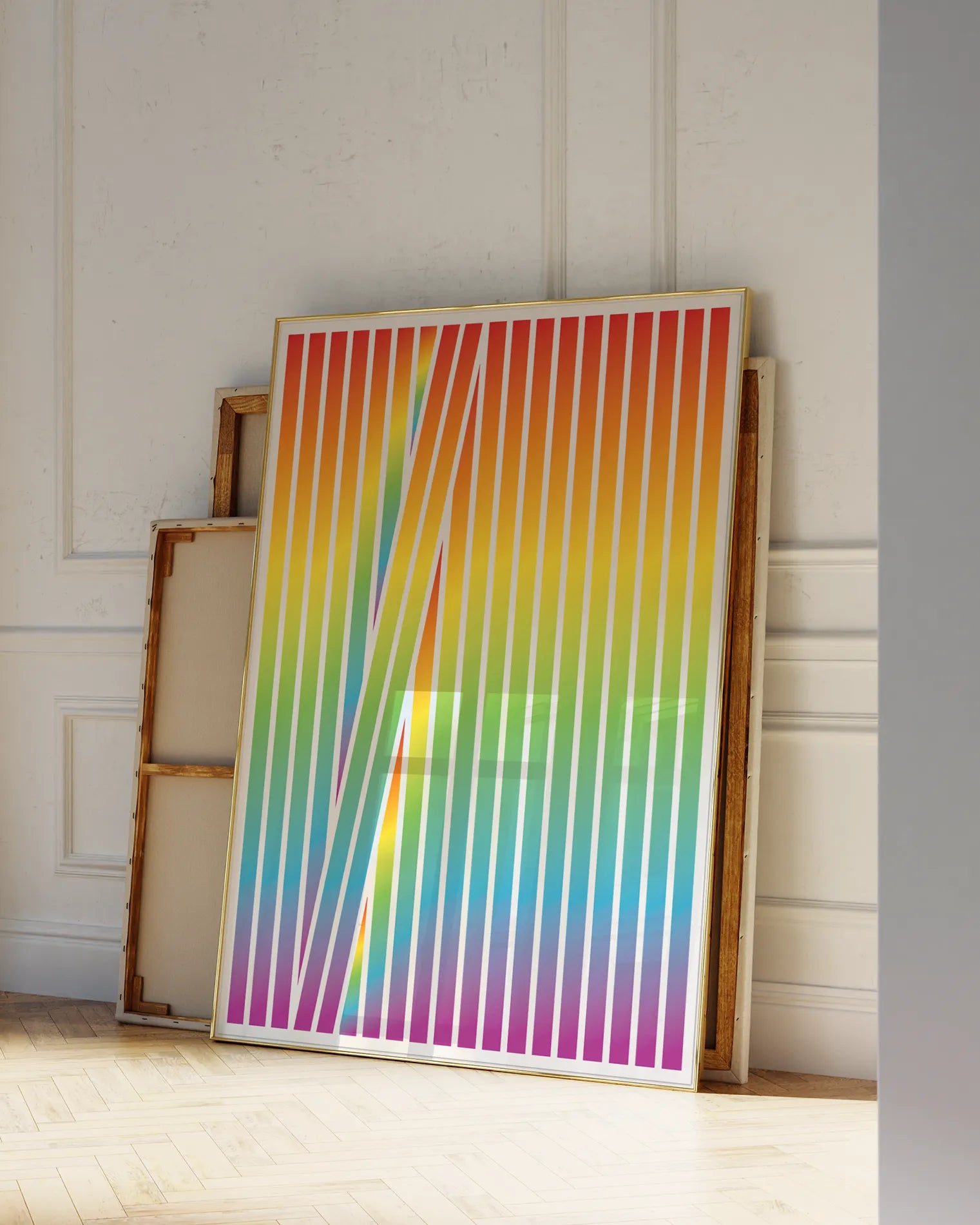 A framed poster with an abstract prideflag.