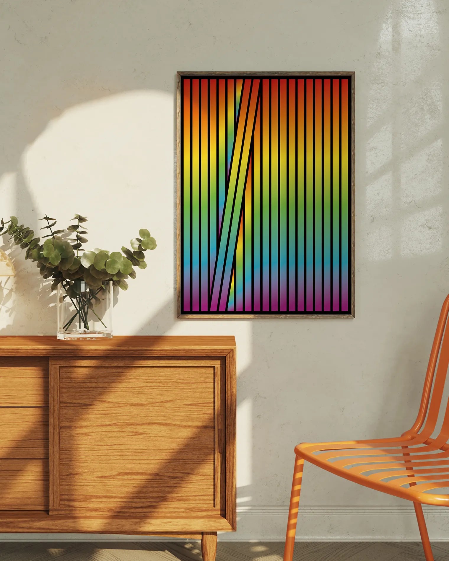 A framed poster with an abstract prideflag.