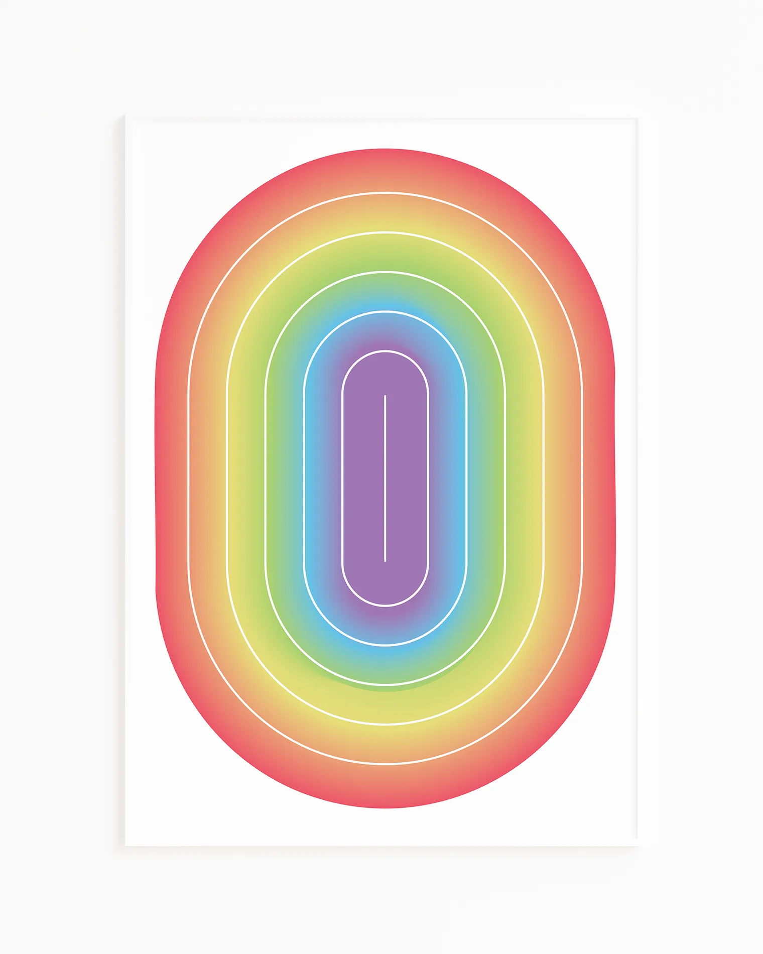 A framed print with an illustrative prideflag in an oval form.
