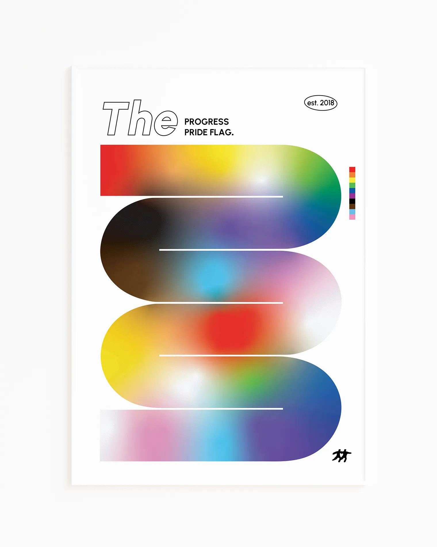 A design-poster with the progress pride flag in a soft, wavy form.