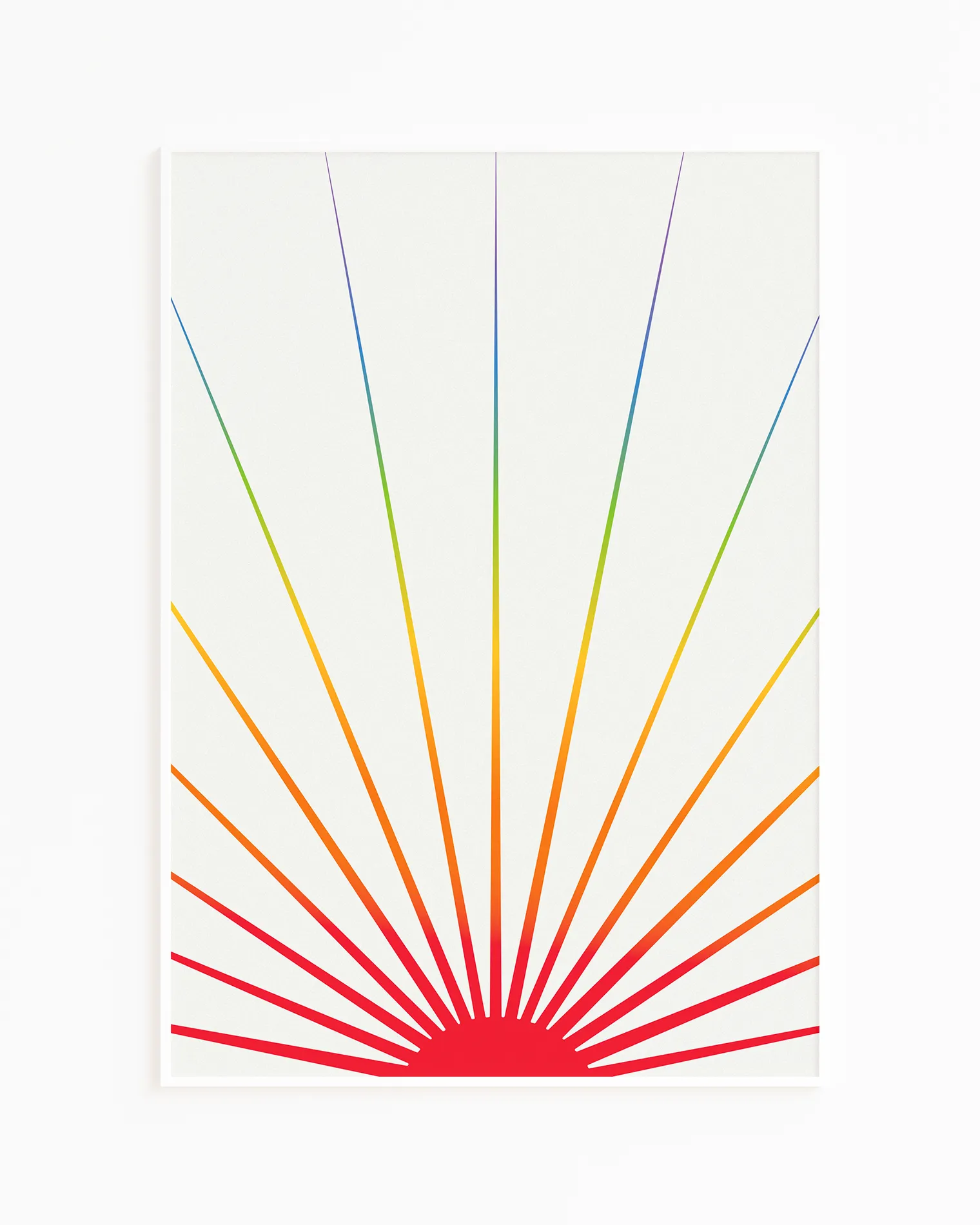 A print with an illustrated sun in pride colours agains a beige background.