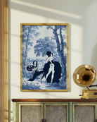 A print with two sapphic women in a romantic forest.