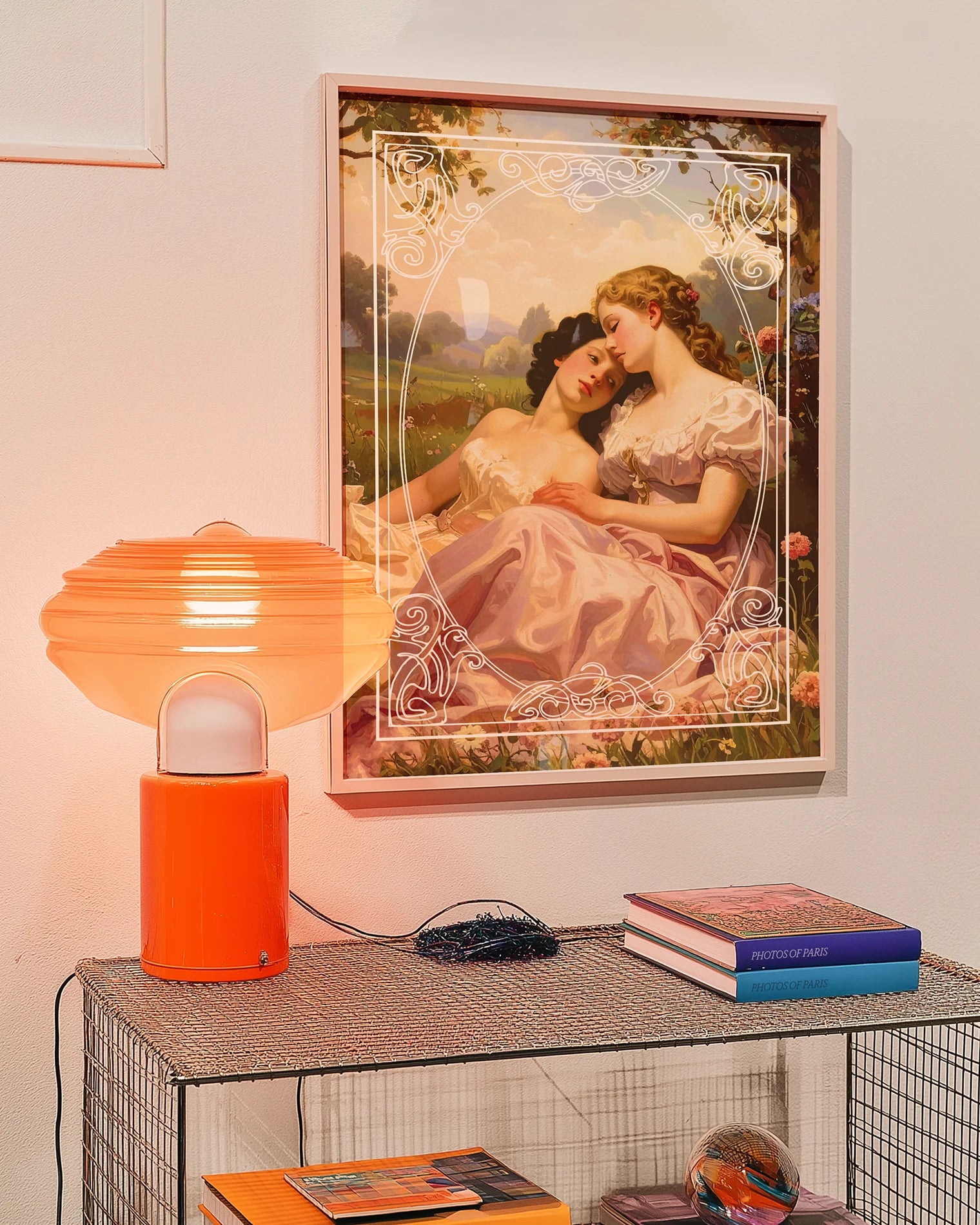 The poster features two sapphic ladies in an oil painting style, set in the Victorian era, surrounded by a detailed white frame.