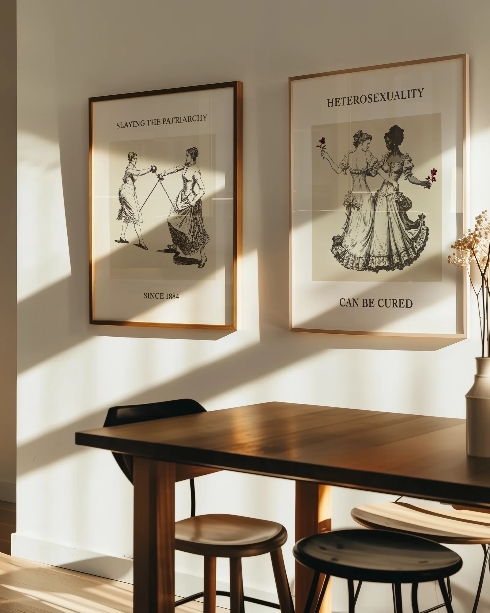 The poster features two women fencing, with the text: “SLAYING THE PATRIARCHY SINCE 1884.”