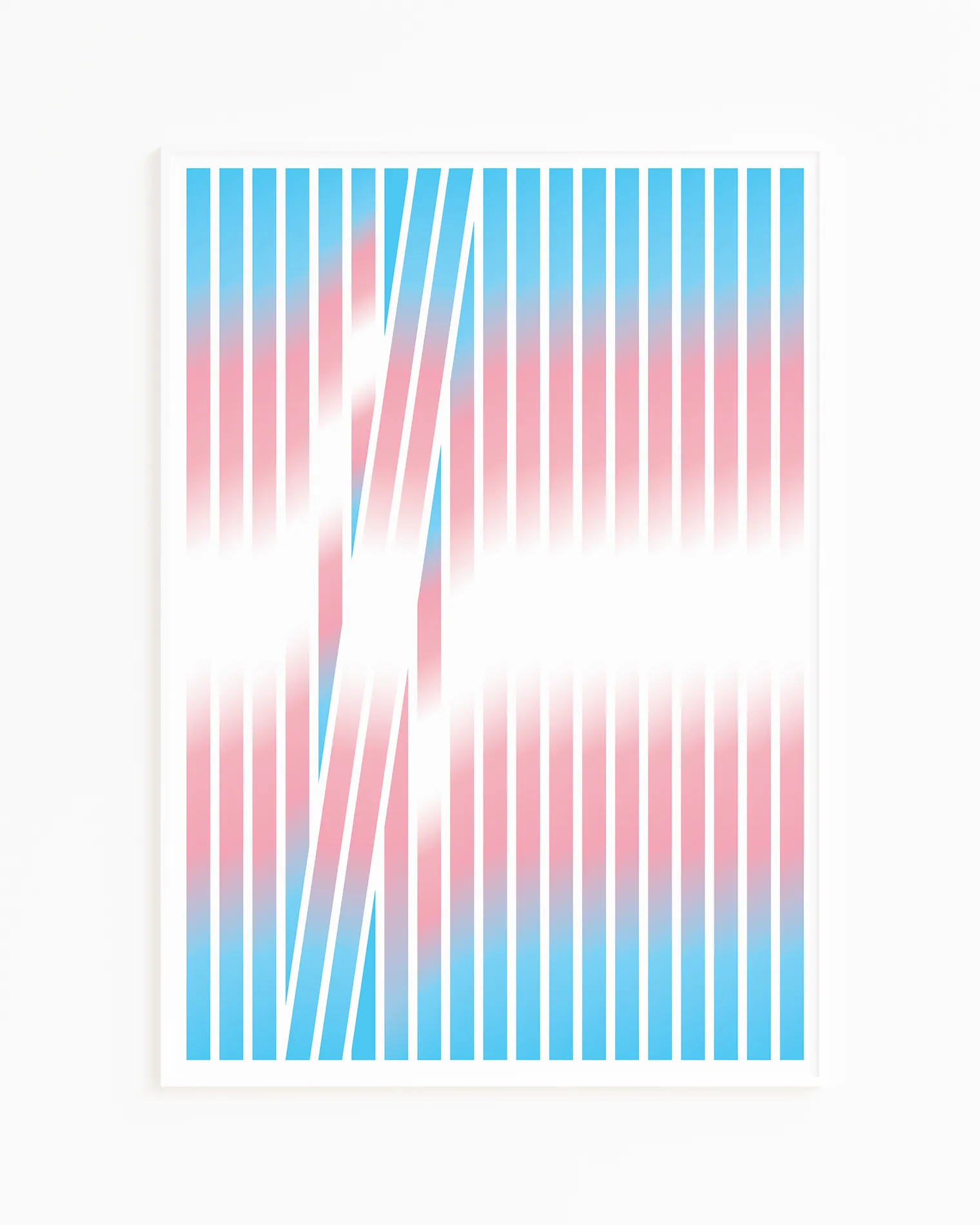A framed poster with an abstract transflag formed in stripes.