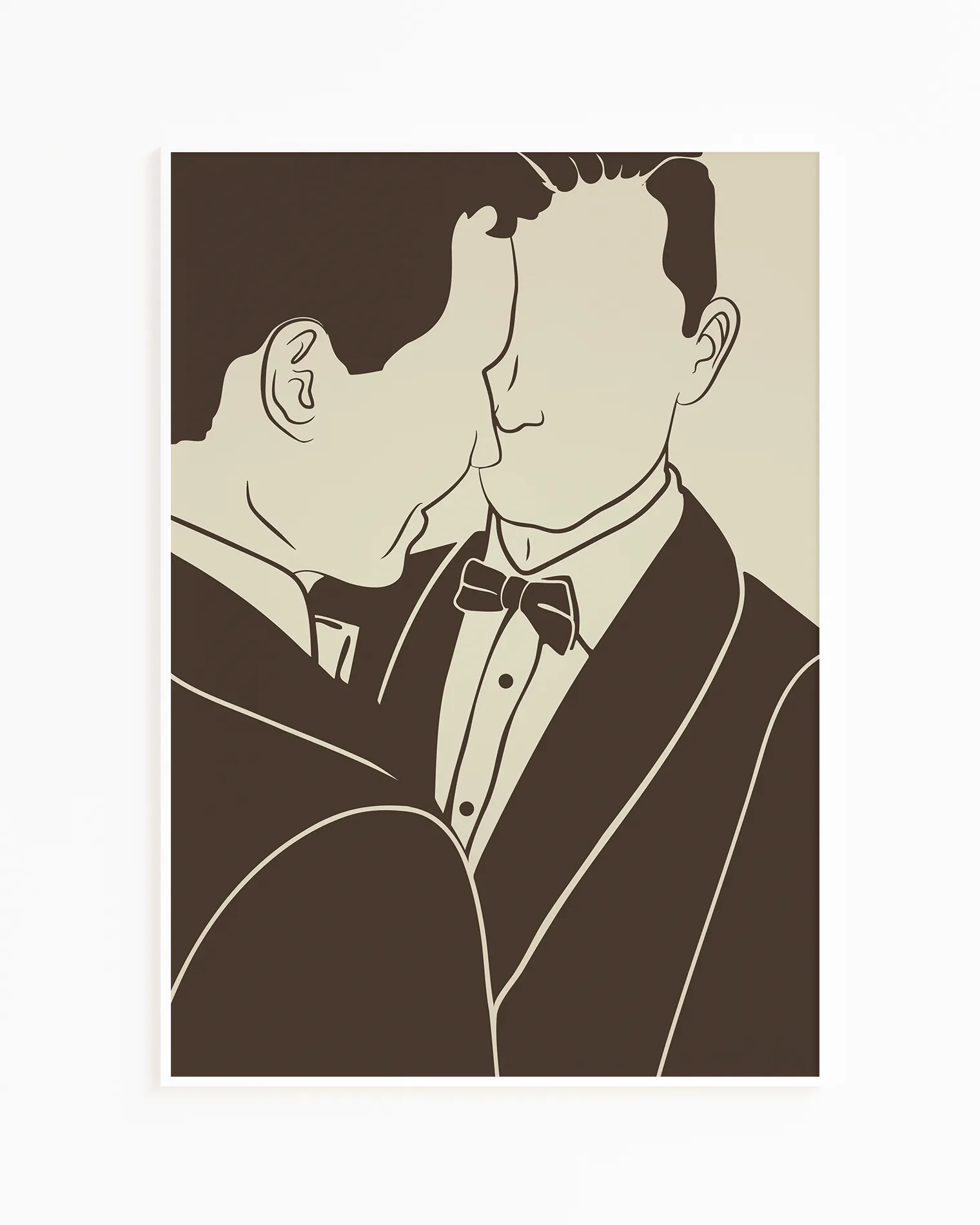 A poster with a silhouette of two men in suits facing each other.