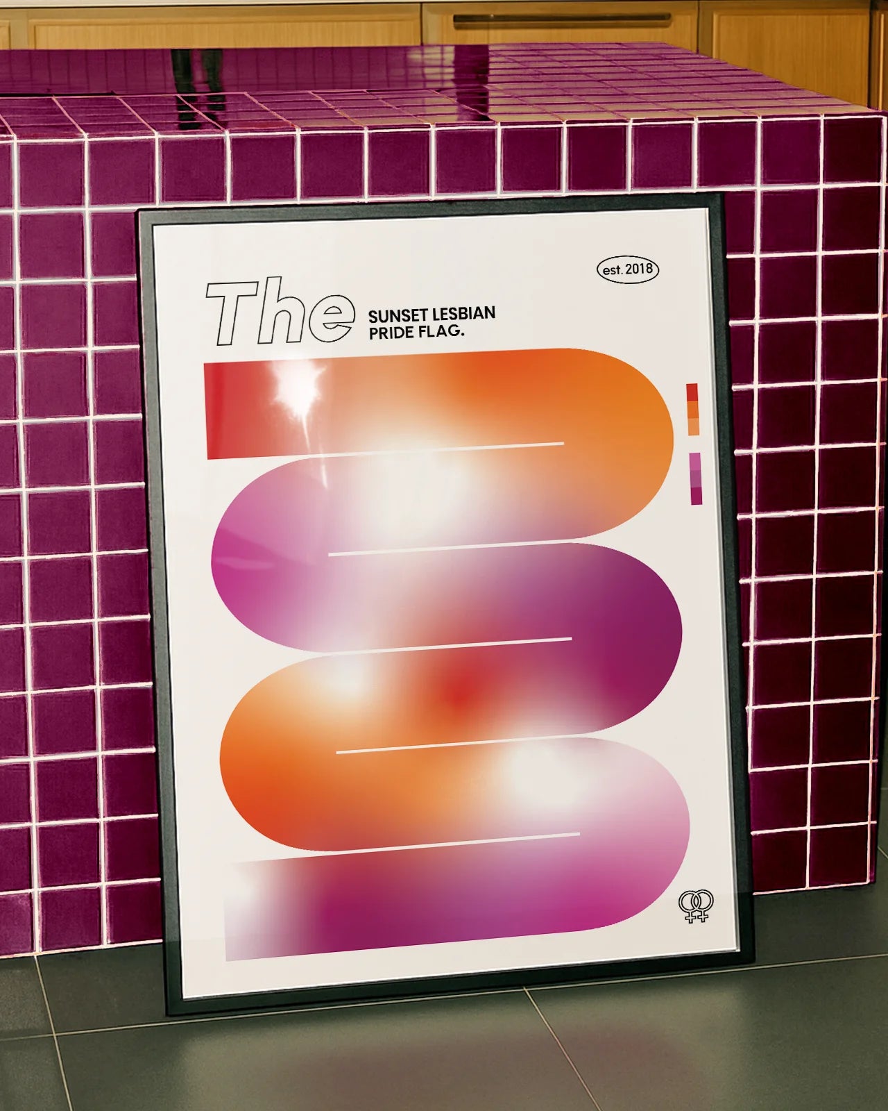 A poster of the lesbian sunset pride flag.