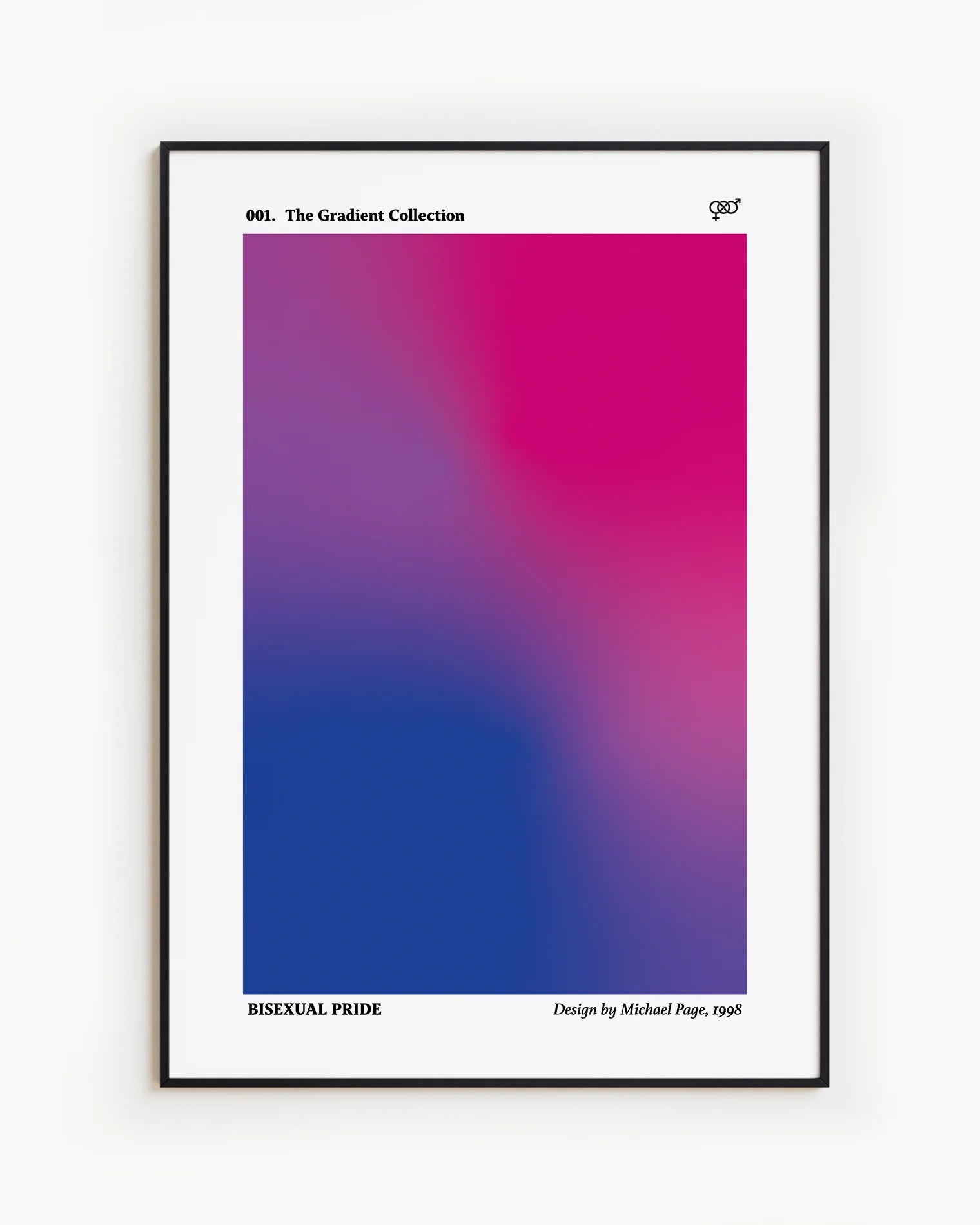 A print with a gradient bisexual flag, abstract and minimalistic design.