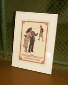 A poster with a hetero couple, a woman kissing her husband on the cheek, but the husband is looking at a young, cute man walking by with the text 'The Secret Lovers'.