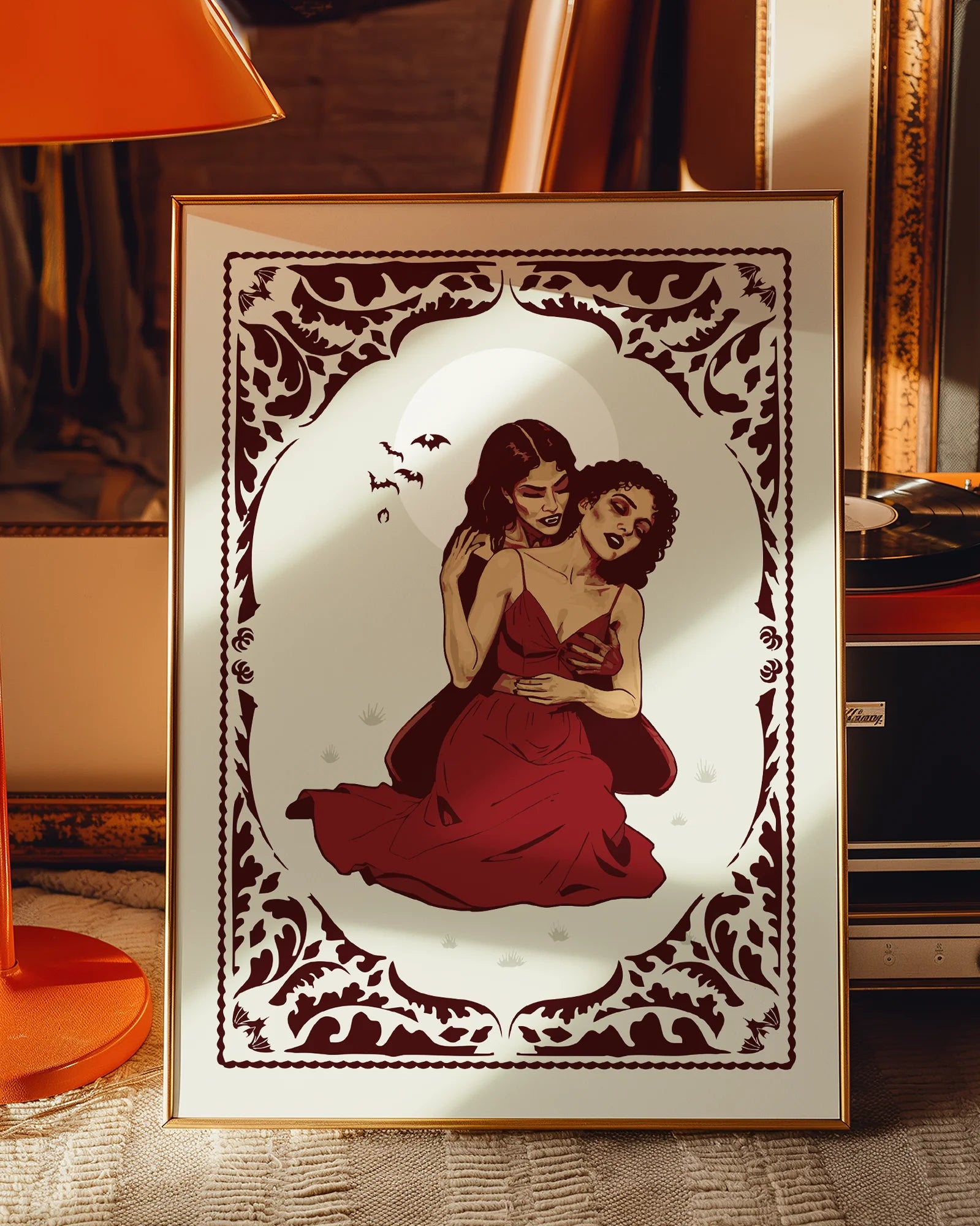 A poster with a lesbian vampire couple.