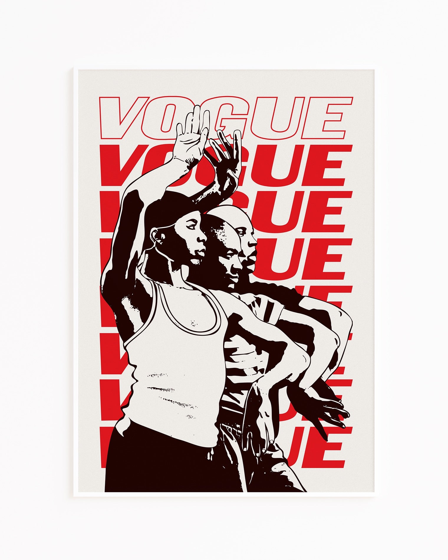 A poster with three black queer men posing in an iconic Vogue-dance pose.