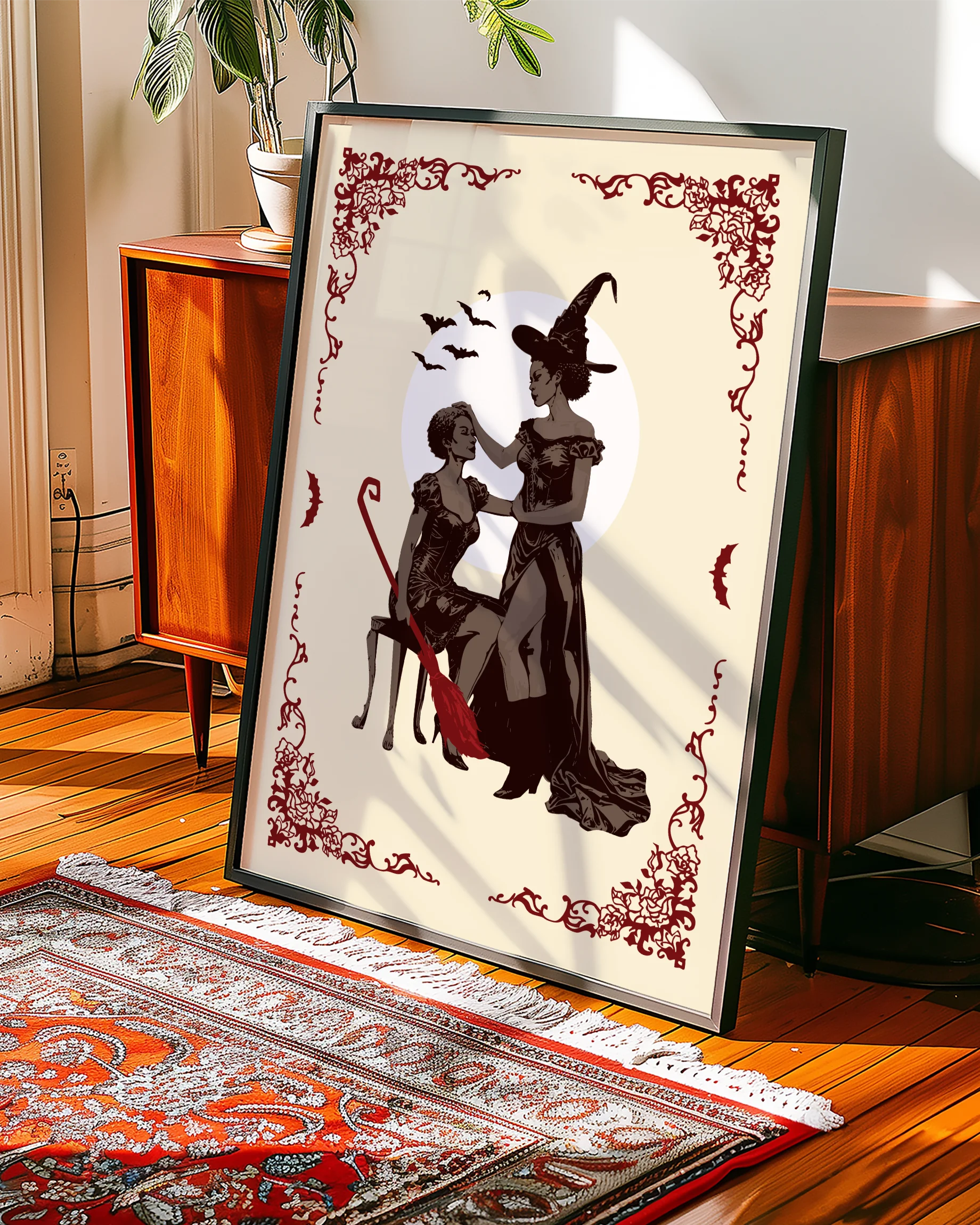 A poster with a lesbian witch couple.