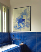 A poster with two men in a bathtub cuddling.