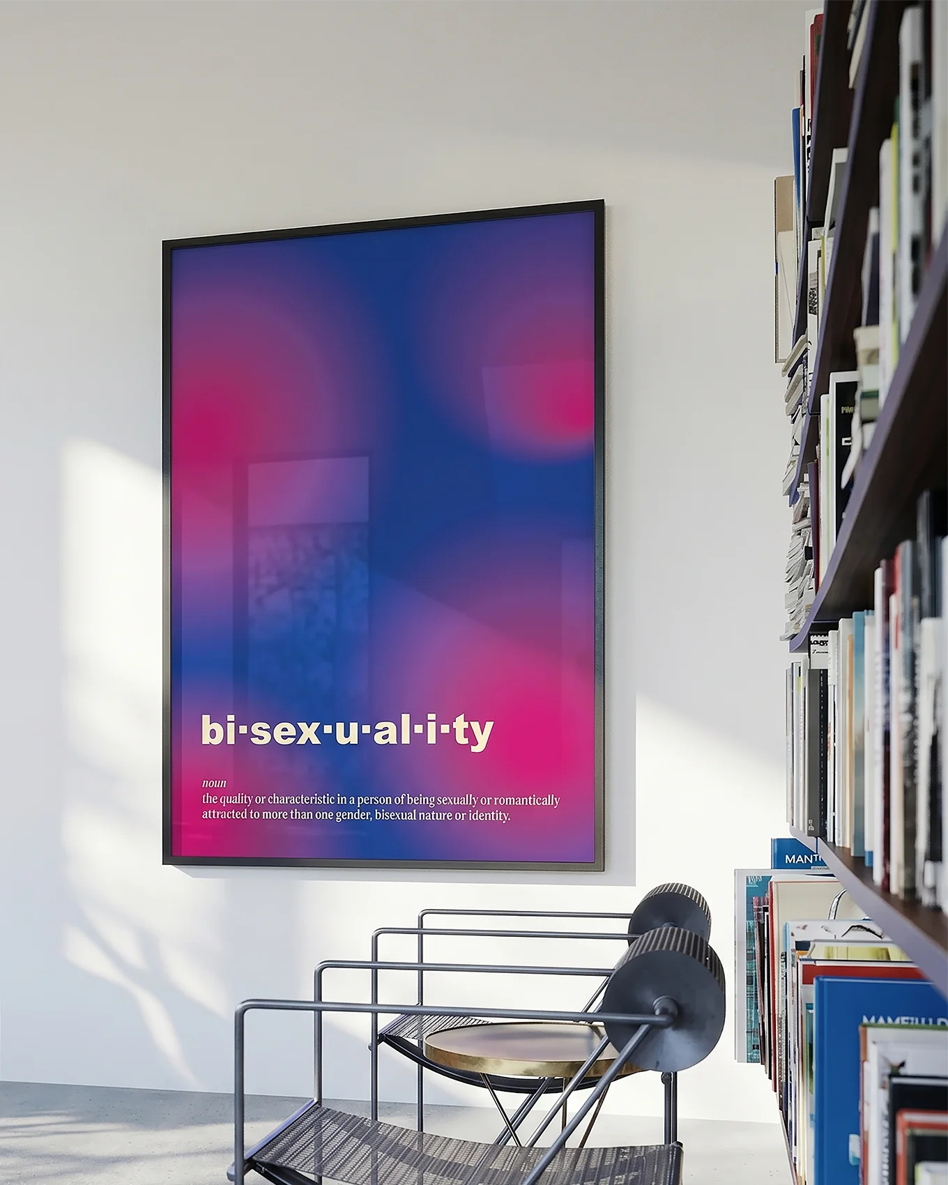 A poster with the bisexual pride flag in a gradient pattern.