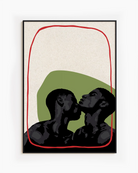 A poster with two black gay men kissing, abstract art poster.