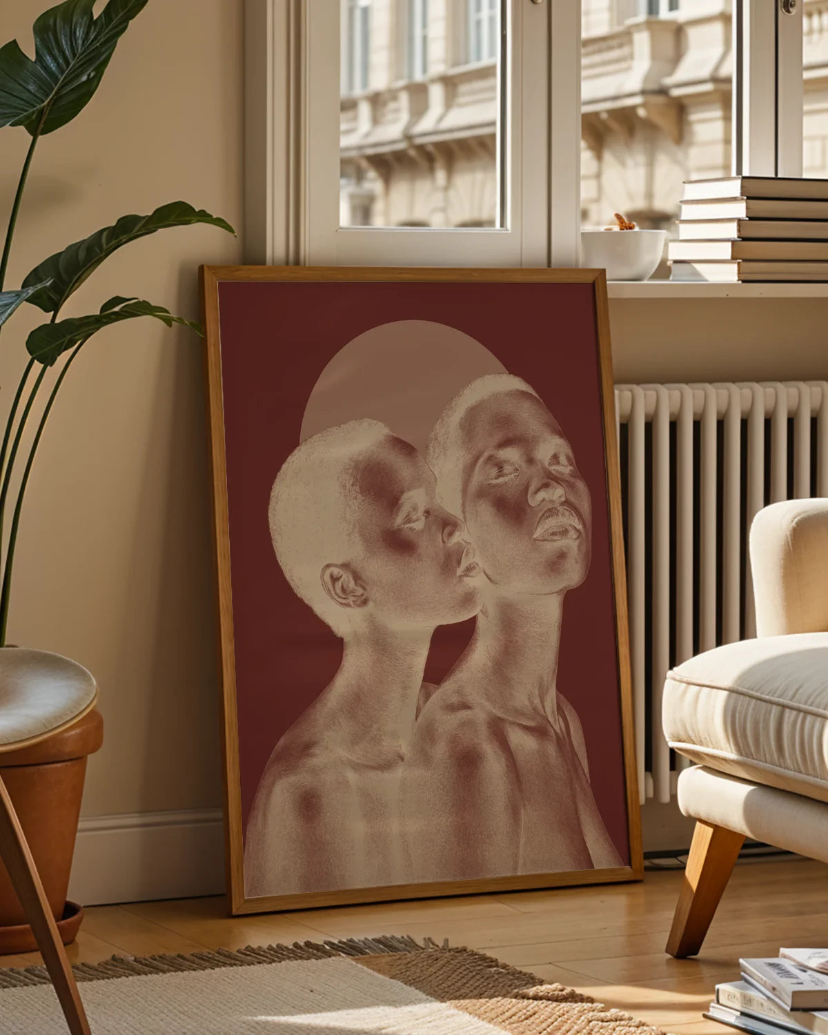 The poster depicts two naked, black women in a romantic pose in a negative color scale.