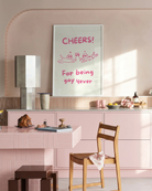 A poster with two cats cheering, with the text 'CHEERS! For being gay 4ever'.