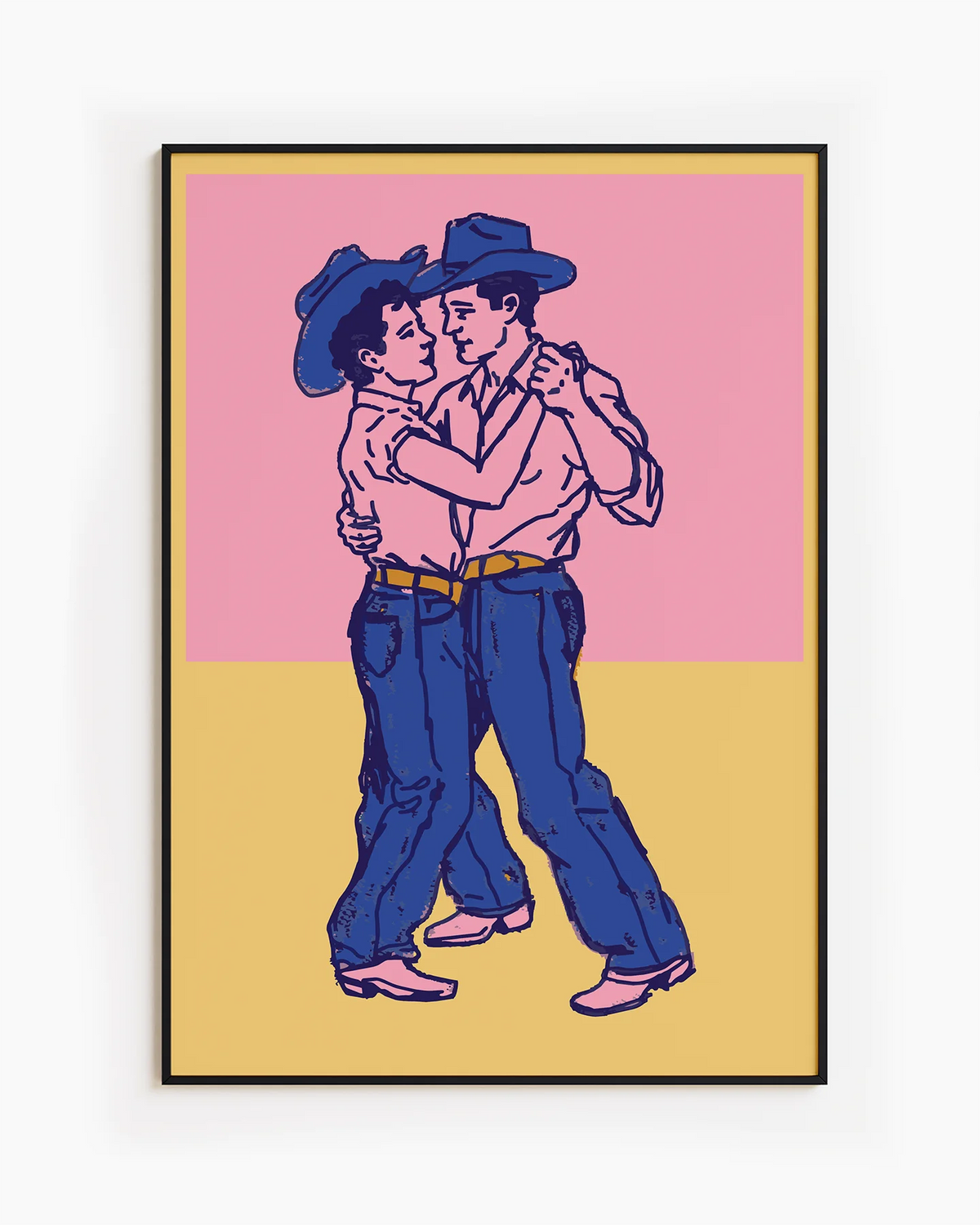 A poster with two dancing gay cowboys.