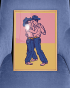A poster with two dancing gay cowboys.