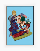 A framed print with two dragqueens spilling some tea, gossiping and laughing.