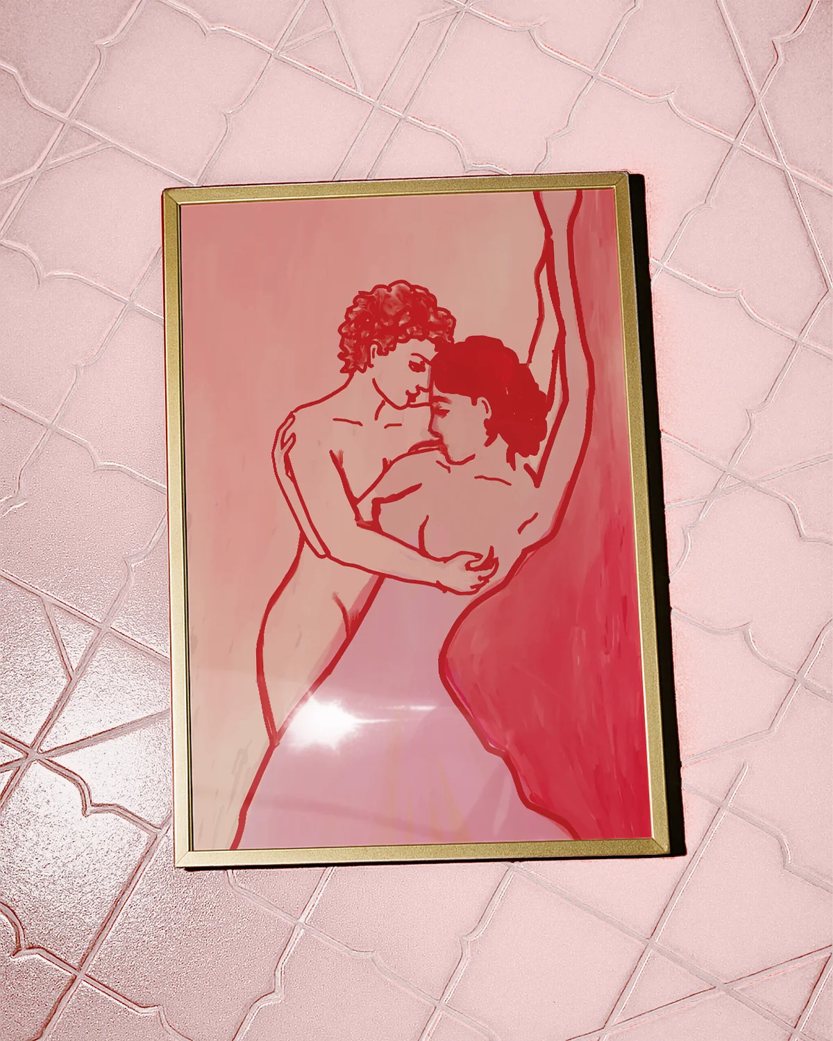 An abstract poster with two lesbian girls in a romantic pose.