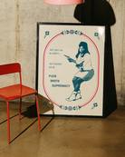 A poster with an illustrated, black woman with the text 'Not gay as in happy - but queer as in Fuck white supremacy'.