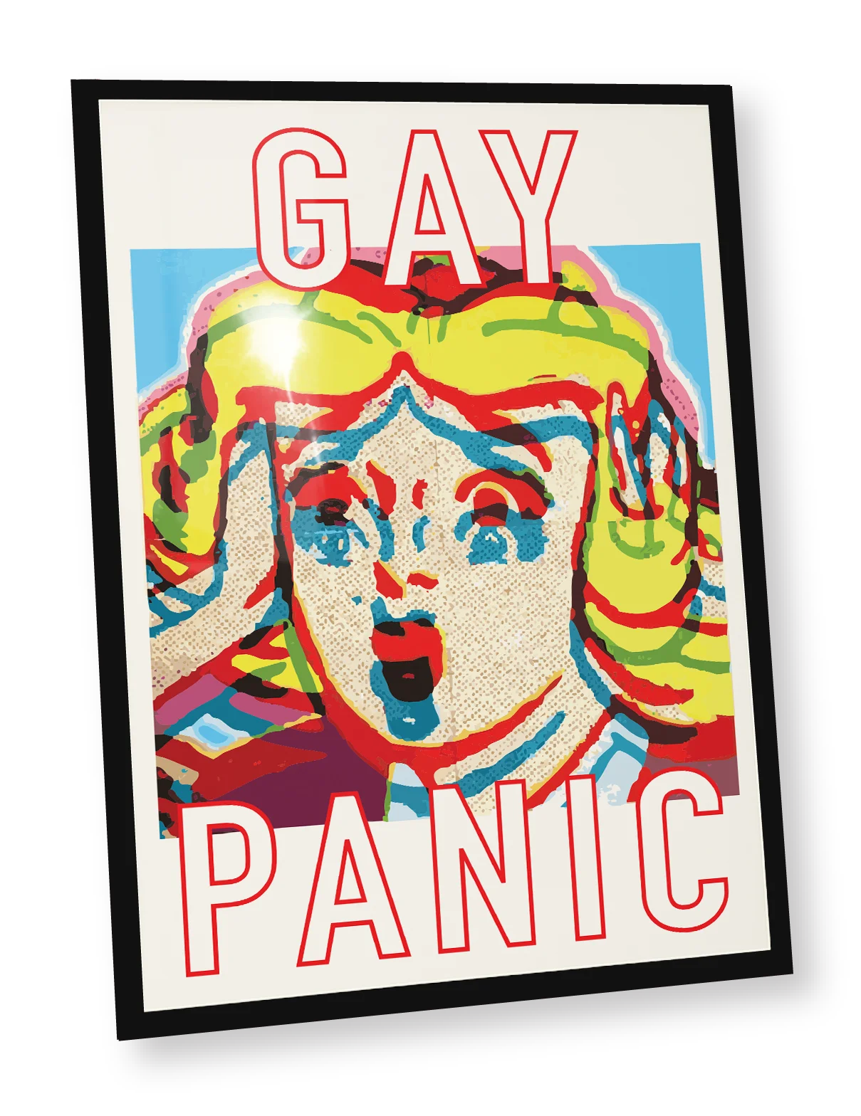 A framed print with the text ´Gay Panic'.