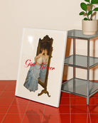A poster of a woman kissing her reflection in a mirror with the text GIRL KISSER.