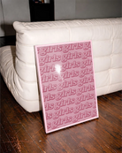 A poster with the text 'girls girls girls'.