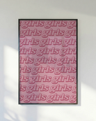 A poster with the text 'girls girls girls'.
