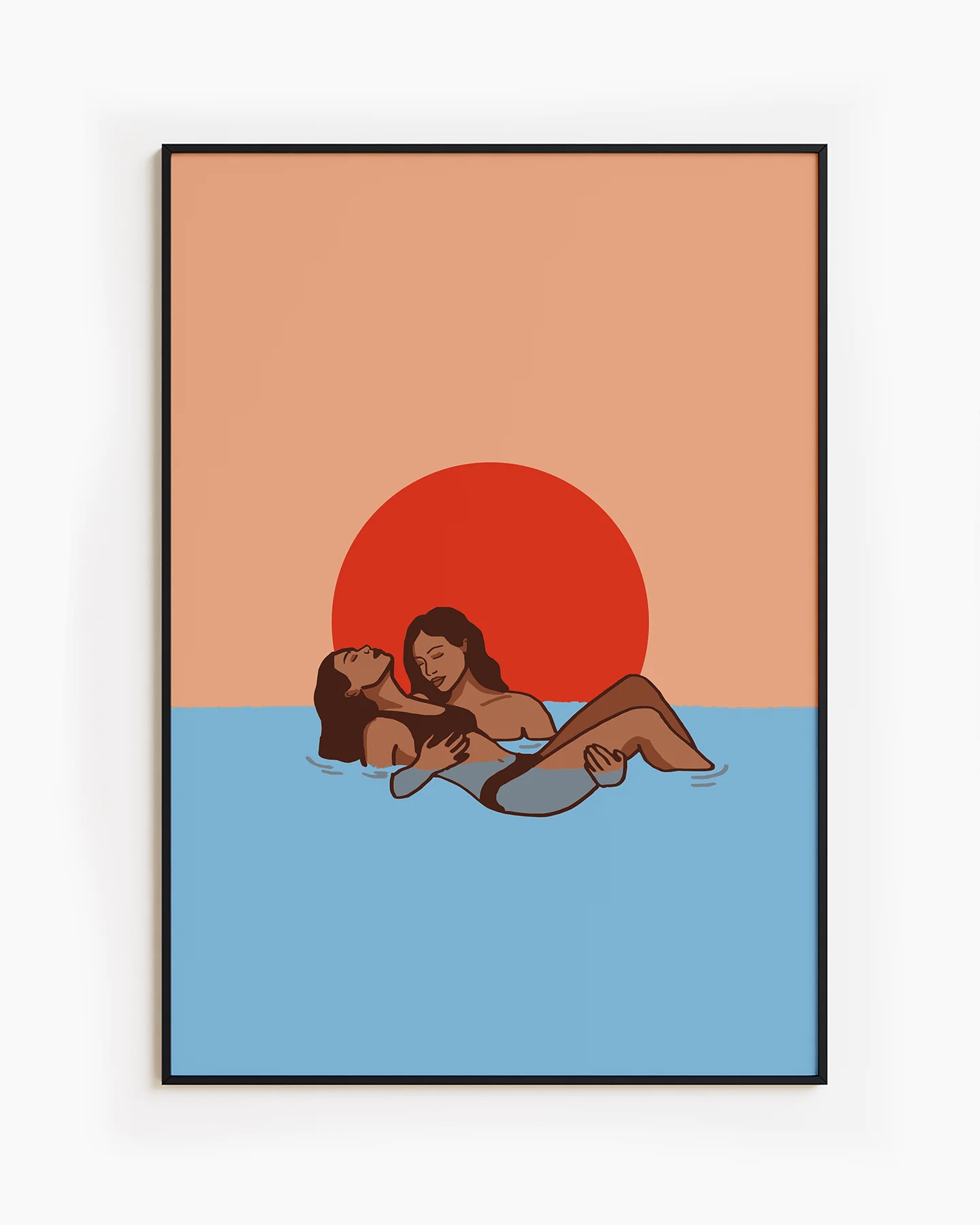 A lesbian poster with two women in the sea.