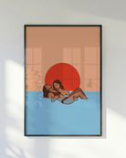 A lesbian poster with two women in the sea.