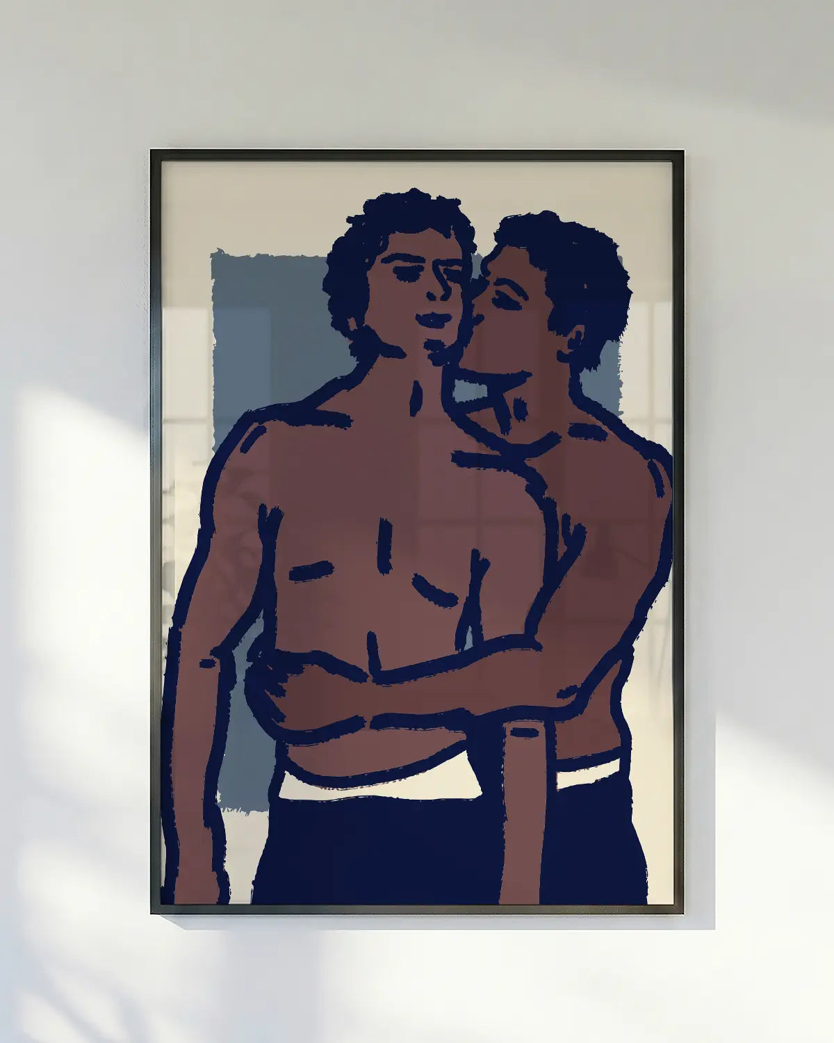 A poster of a gay couple kissing.